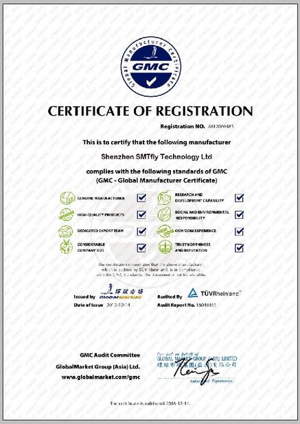 چین Shenzhen SMTfly Electronic Equipment Manufactory Limited گواهینامه ها